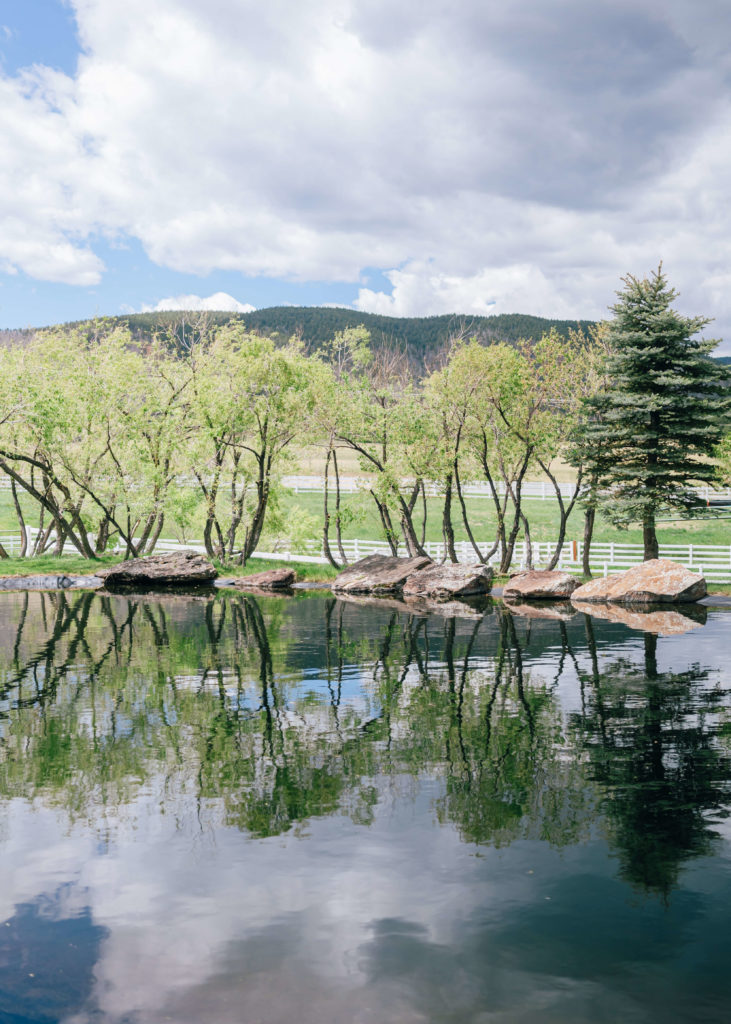 Mountain views at reflection pond for Crooked Willow Farms WEdding